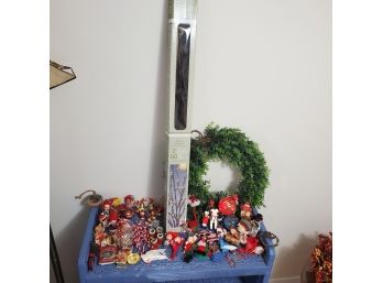 Christmas Holiday Lot - 50 Ornaments, 18 Inch Wreath, LED Lighted Branches, & A Book