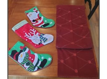 Three Christmas Stockings & A Mantlepiece Runner