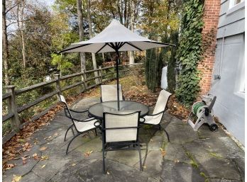 Lovely Patio Table And Four Chairs That Are In Great Shape With Sun Umbrella