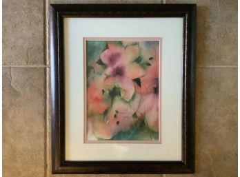 Warm Pastel Floral Print. Signed In The Print. Matted And Framed Under Glass.