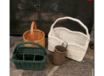 Four Decorative Wicker / Straw Baskets