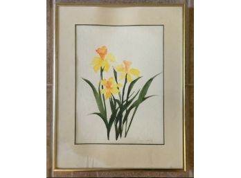 Vintage Watercolor Of Irises By Listed Artist Elaine Sadofsky. Nicely Done