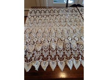 3 Pairs Of Ornate Window Shades - Beautiful Ivory Hand Crocheted Curtains In Wonderful Lace Patterns