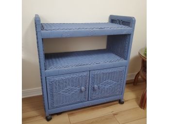 Painted Blue Wicker Shelf & Storage Cabinets