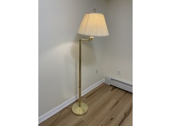 Solid Floor Lamp - Brass Pedestal With Linen Shade - Works Nicely