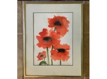 Beautiful Vintage Watercolor Of Red Irises By Listed Artist Elaine Sadofsky
