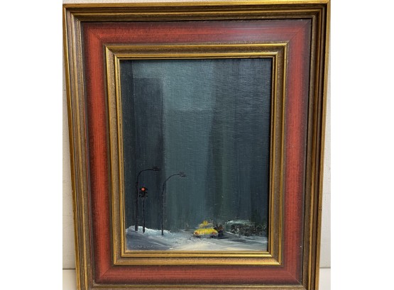 Fabulous Oil On Board  NY City Snow Scene By Robert Vassar American Artist . Signedlower Left Vassar