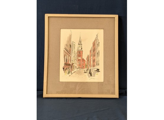 Signed John Haymson Old North Church Boston Watercolor Painting (1/2 In This Auction)