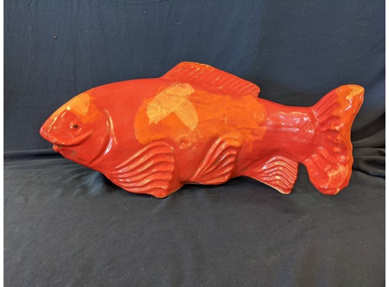 'Fish In The Garden' Pottery Sculpture Of Bringht Orange Koi