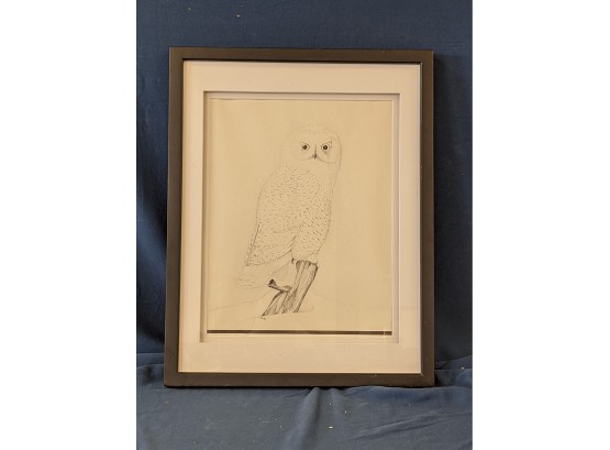Pencil Signed &  Numbered Limited Edition 1974 Black And White Snow Owl Lithograph 8/100