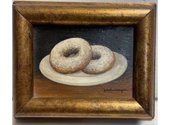 Modern Miniature 2 1/2 X3 1/2 Oil PaintIng Of Donuts  By Wehringer