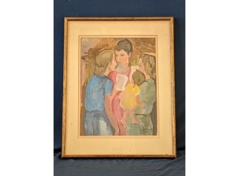 Listed Artist Helen Silver 1964 Signed And Dated Painting Women And Child