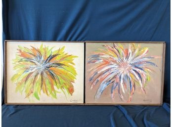 2 Part Fireworks Painting Both Pieces Signed 'Guerini'