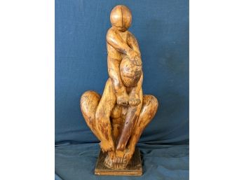 Naive Loosely Carved Wood Sculpture Of Mother And Child