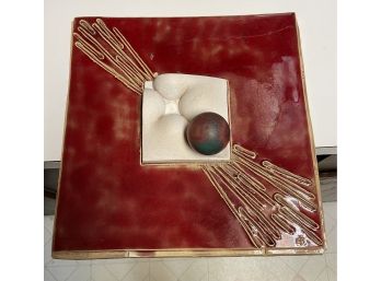 Mid Century Modern Large Tile Relief Sculpture Signed