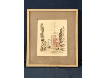 Signed John Haymson Old South Meetinghouse Boston Watercolor Painting (1/2 In This Auction)