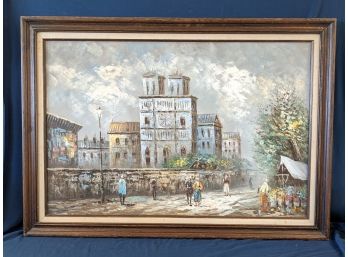Signed 'Burnett' (?) Impressionist Painting Of European City (Paris?)