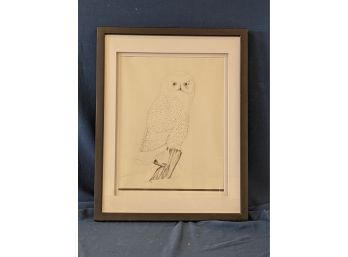 Pencil Signed &  Numbered Limited Edition 1974 Black And White Snow Owl Lithograph 8/100