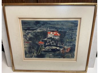 Etching By Famous Modern Artist Gabor Peterdi  Abstract Composition