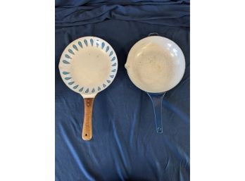Two Blue Cast Iron Enamel Fry Pans Catherine Holm Style And Le Creuset Style