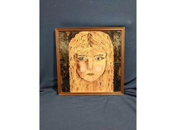 Stunning Mid Century Four Art Tile Face Painting Young Girl ~ Gallery Stamp 'Galerias Morey Marcos Y Molduras'
