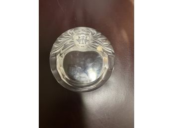 Lalique Glass Ashtray Lion  Tete De Lion 1 1/4 X 6  Etched Sig.