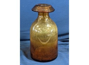 Brown And Golden Blown Glass Mid Century Modern Art Glass Bottle