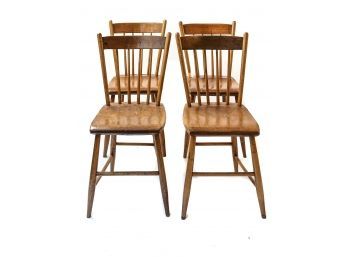 1900's Antique Farmhouse Plank Seat Dining Side Chairs