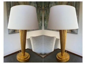 Pair Of Visual Comfort Fluted Gilded Lamps