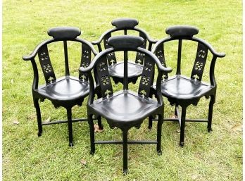 A Set Of Four Vintage Ebonized Mahogany Chinoiserie Corner Chairs
