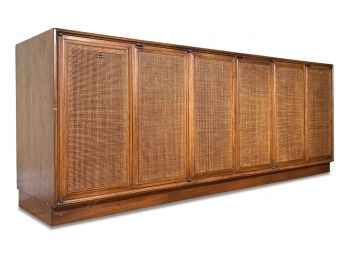 A Vintage Modern Cane And Fruitwood Credenza