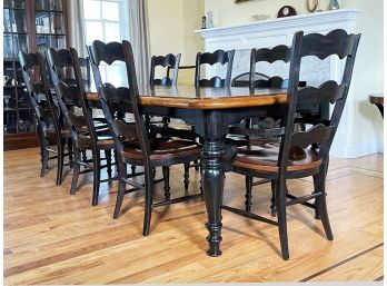 A Large Extendable Painted And Stained Pine Dining Table, Possibly Ethan Allen