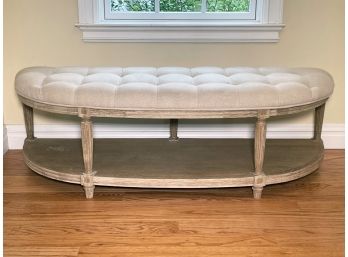 A Blonde Oak And Tufted Linen Hall Seat, Possibly Restoration Hardware