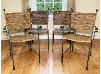 A Set Of 4 Rattan And Wrought Iron Dining Chairs By ABC Carpet And Home