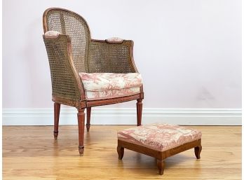 A 19th Century Louis XVI Cane And Print Bergere And Tabouret