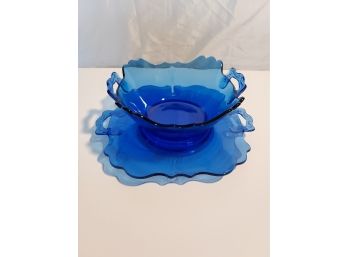 Vintage Cobalt Blue Bowl And Platter