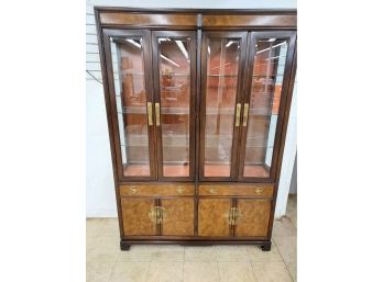 Drexel Heritage Burlwood Lighted China Cabinet With Glass Shelving