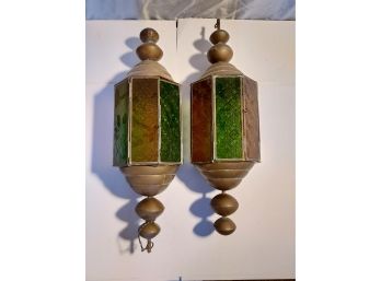 Vintage Stained Glass Carriage Lanterns