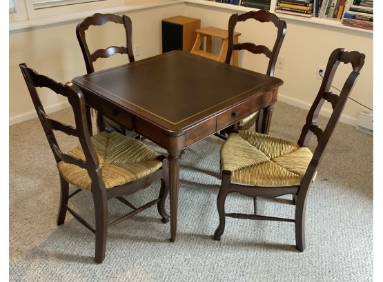 Gorgeous Drexel Heritage Leather Top Card Table W/4 Chairs