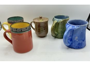 5 Mugs ~ 2 Edgecomb Pottery Whale Tail & More