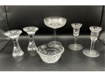 Beautiful Glass Lot ~ Waterford Bowl, Waterford Candlesticks, Candlesticks & Compote ~