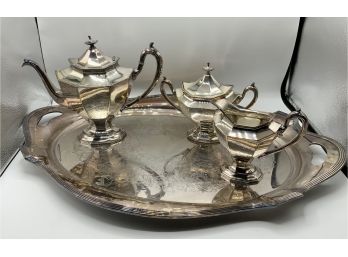 Gorham Silver Plate Tray, Teapot, Cream & Sugar