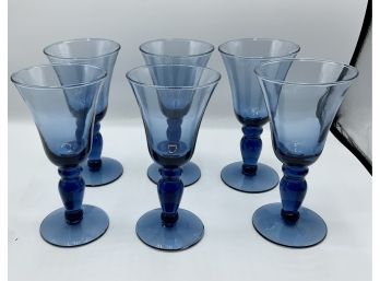 6 Blue Glass Water Glasses