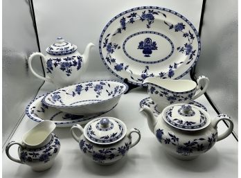 MINTON Blue Delft  ~ Serving Pcs, Cream, Sugar, Coffee Server, Teapot, Platter & Vegetable Bowls  Gravy Boat~