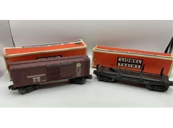 2 Vintage Lionel Train Cars ~ Automatic Lumber Car 3461X & Box Car 6454 ~