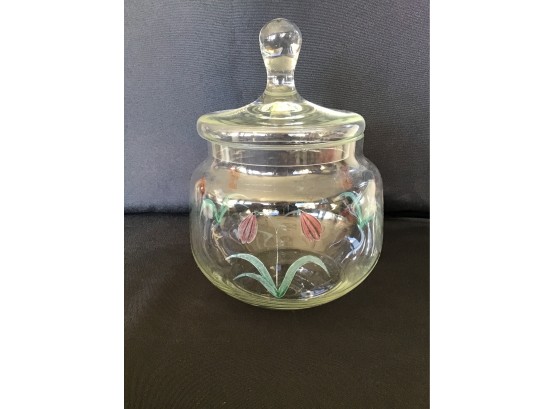 Handpainted Lidded Glass Jar