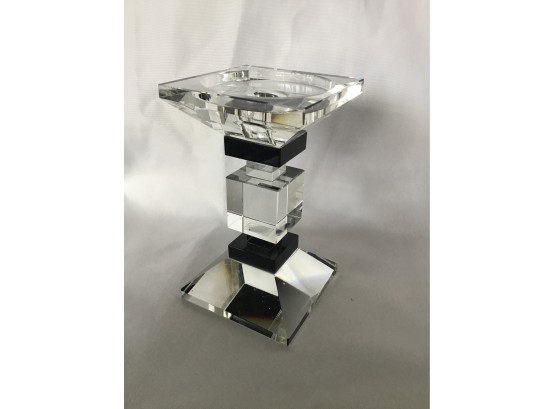 Clear And Black Glass Pillar Candle Holder - 6H