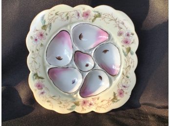 Antique Oyster Plate, Marked And Numbered On Back 4118/7, Pink/ Cream