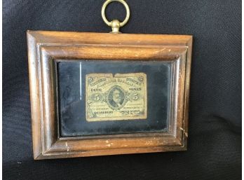 1863, 3rd Issue Fractional Currency 5 Cent, Wooden Frame