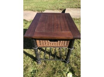 Heavy Iron Base End Table With Removable Wicker Drawer (1 Of 2)